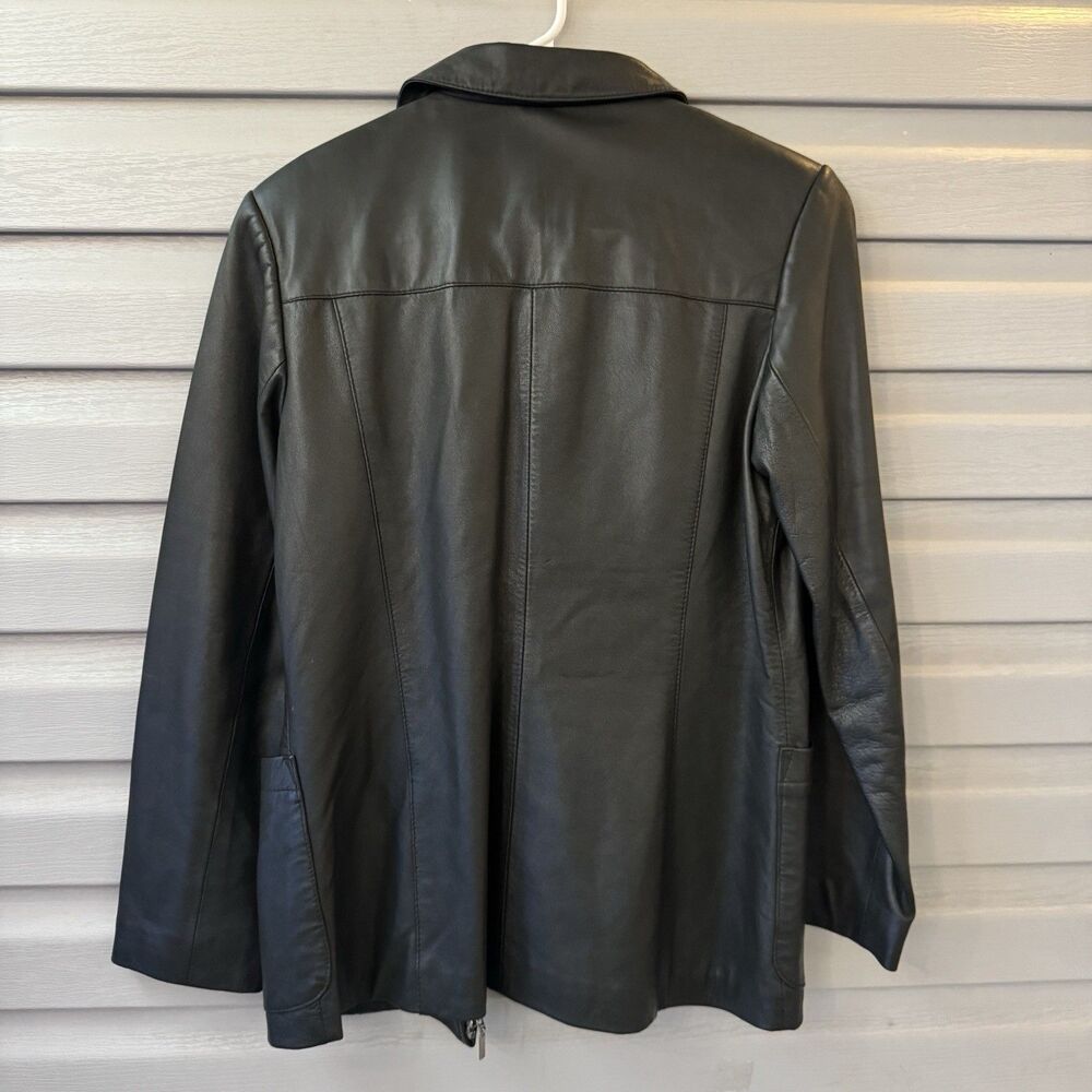 Alfani Black Lamb Leather Jacket Women’s Size 8 Zip Front Long Sleeve Coat - Picture 2 of 8